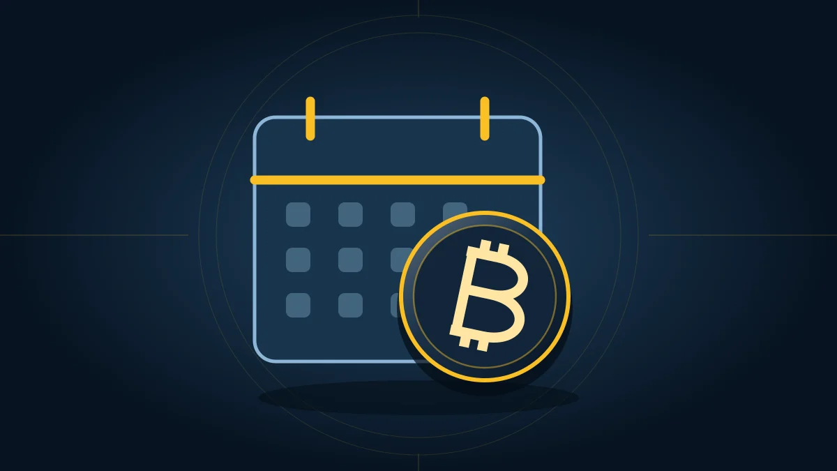 Монета Bitcoin перед календарём регулярных покупок
