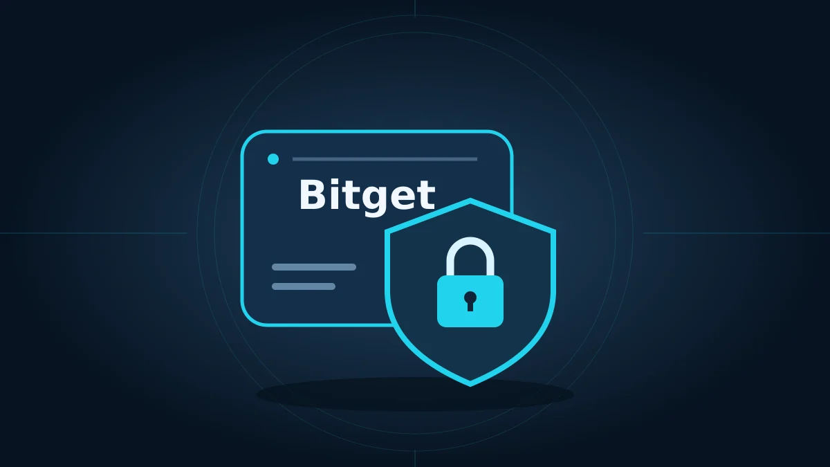 Карточка Bitget и щит с замком: иллюстрация ограничений обслуживания
