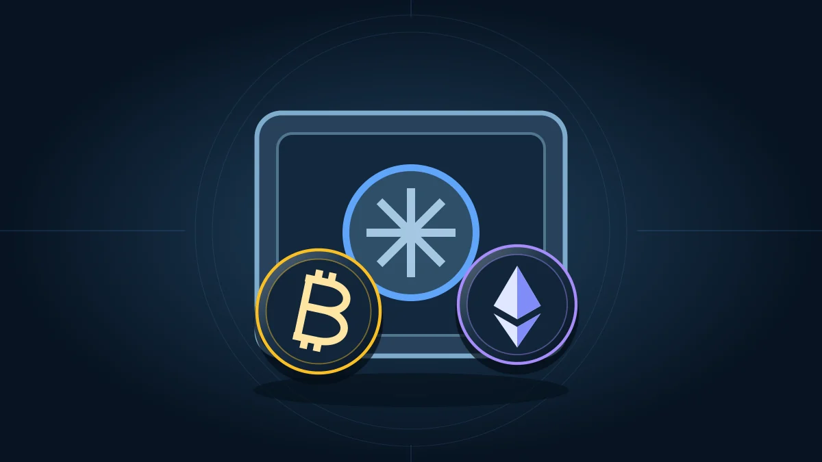 Банковское хранилище с монетами Bitcoin и Ethereum