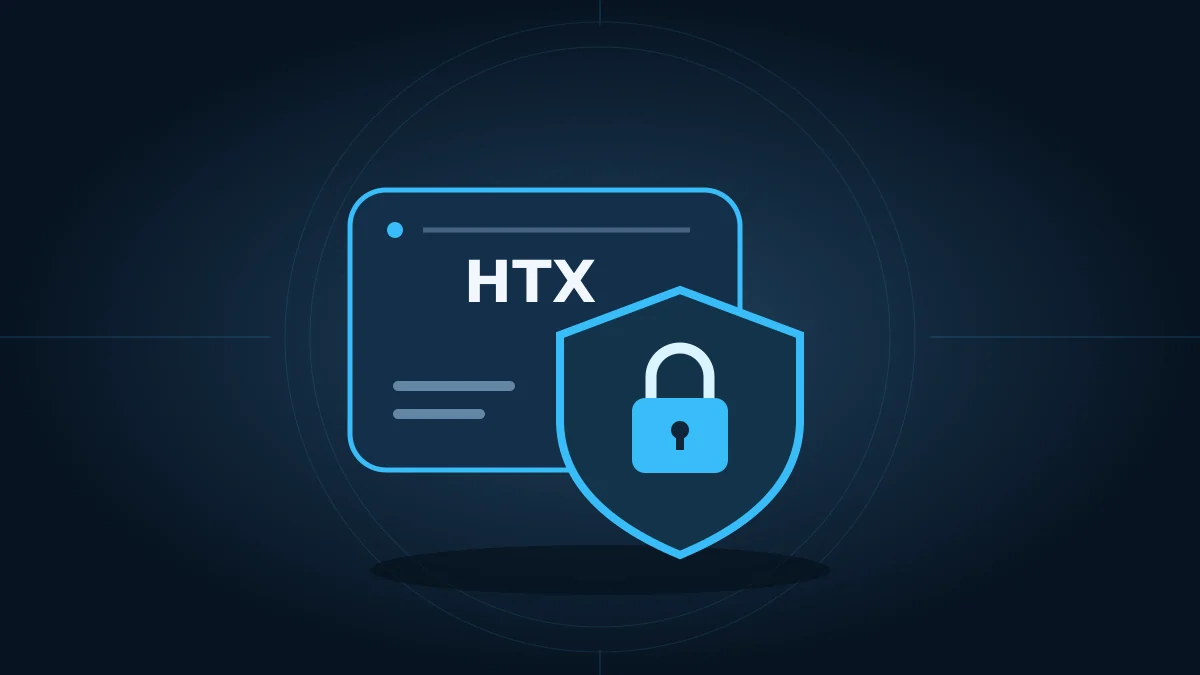 Карточка HTX и щит с замком на тёмно-синем фоне: ограничения обслуживания пользователей